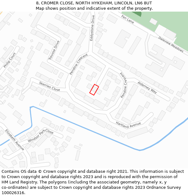 8, CROMER CLOSE, NORTH HYKEHAM, LINCOLN, LN6 8UT: Location map and indicative extent of plot