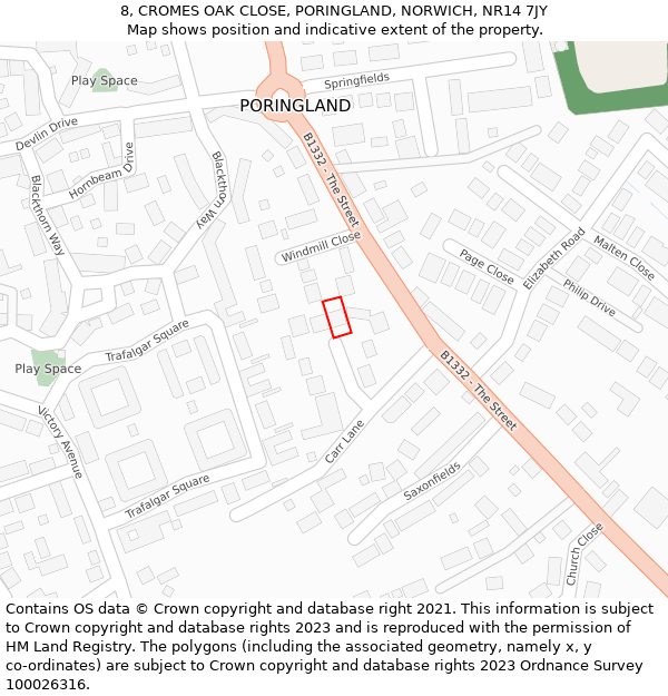 8, CROMES OAK CLOSE, PORINGLAND, NORWICH, NR14 7JY: Location map and indicative extent of plot