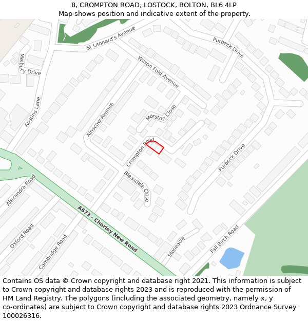 8, CROMPTON ROAD, LOSTOCK, BOLTON, BL6 4LP: Location map and indicative extent of plot