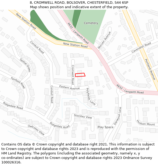 8, CROMWELL ROAD, BOLSOVER, CHESTERFIELD, S44 6SP: Location map and indicative extent of plot