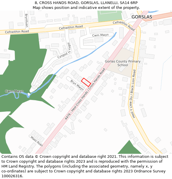 8, CROSS HANDS ROAD, GORSLAS, LLANELLI, SA14 6RP: Location map and indicative extent of plot