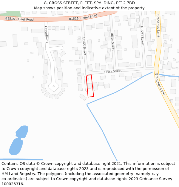 8, CROSS STREET, FLEET, SPALDING, PE12 7BD: Location map and indicative extent of plot