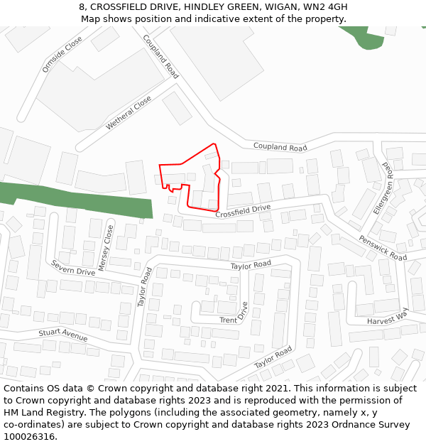 8, CROSSFIELD DRIVE, HINDLEY GREEN, WIGAN, WN2 4GH: Location map and indicative extent of plot