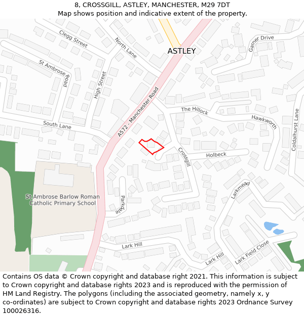 8, CROSSGILL, ASTLEY, MANCHESTER, M29 7DT: Location map and indicative extent of plot