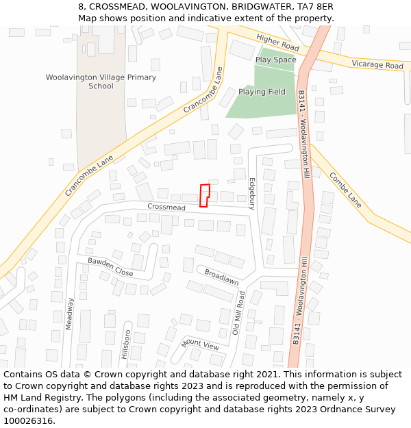 8, CROSSMEAD, WOOLAVINGTON, BRIDGWATER, TA7 8ER: Location map and indicative extent of plot