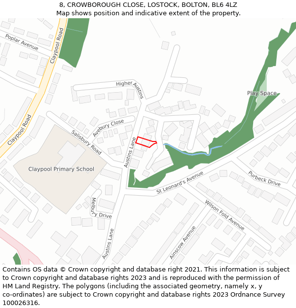 8, CROWBOROUGH CLOSE, LOSTOCK, BOLTON, BL6 4LZ: Location map and indicative extent of plot