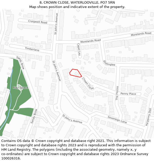 8, CROWN CLOSE, WATERLOOVILLE, PO7 5RN: Location map and indicative extent of plot