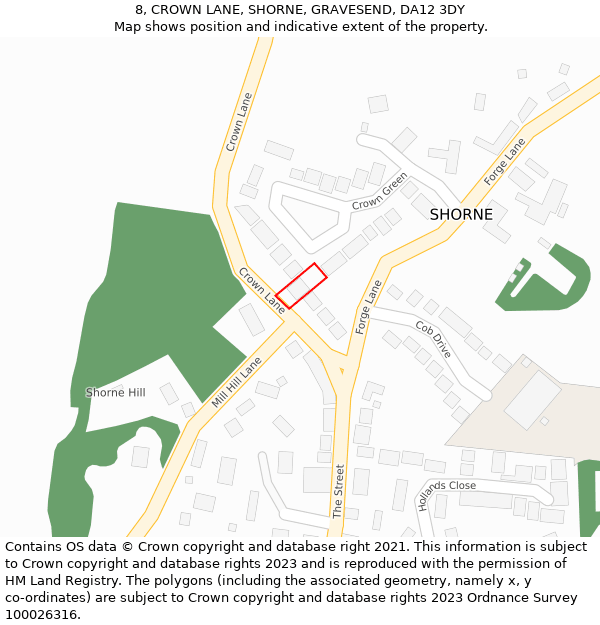 8, CROWN LANE, SHORNE, GRAVESEND, DA12 3DY: Location map and indicative extent of plot