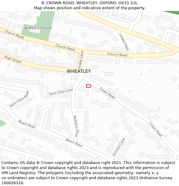 8, CROWN ROAD, WHEATLEY, OXFORD, OX33 1UL: Location map and indicative extent of plot