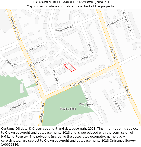 8, CROWN STREET, MARPLE, STOCKPORT, SK6 7JH: Location map and indicative extent of plot