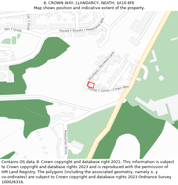 8, CROWN WAY, LLANDARCY, NEATH, SA10 6FE: Location map and indicative extent of plot