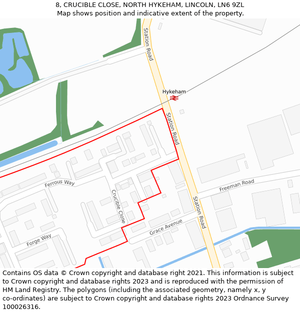 8, CRUCIBLE CLOSE, NORTH HYKEHAM, LINCOLN, LN6 9ZL: Location map and indicative extent of plot