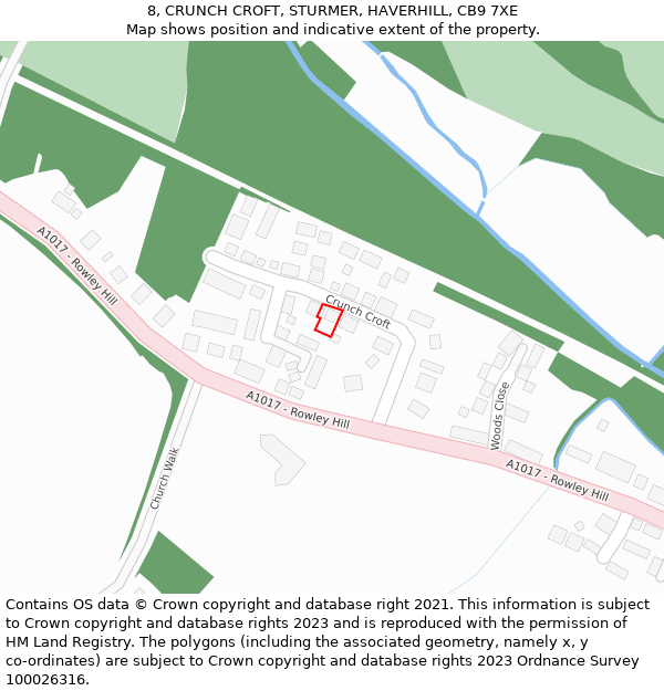 8, CRUNCH CROFT, STURMER, HAVERHILL, CB9 7XE: Location map and indicative extent of plot