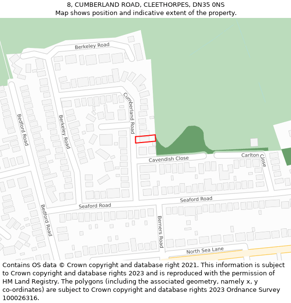8, CUMBERLAND ROAD, CLEETHORPES, DN35 0NS: Location map and indicative extent of plot