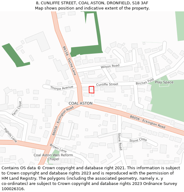 8, CUNLIFFE STREET, COAL ASTON, DRONFIELD, S18 3AF: Location map and indicative extent of plot