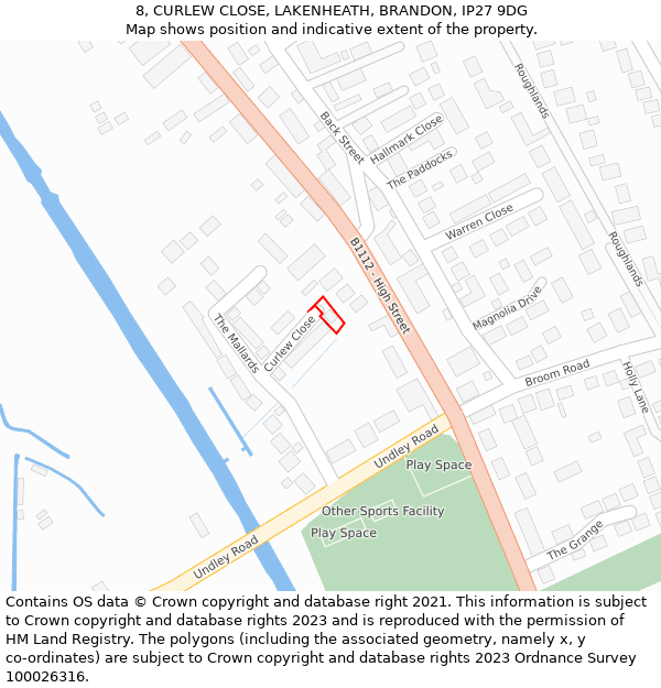 8, CURLEW CLOSE, LAKENHEATH, BRANDON, IP27 9DG: Location map and indicative extent of plot