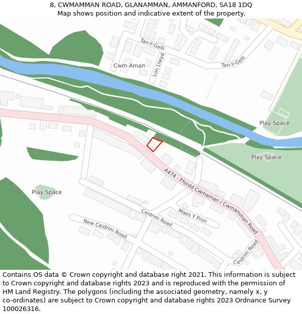 8, CWMAMMAN ROAD, GLANAMMAN, AMMANFORD, SA18 1DQ: Location map and indicative extent of plot