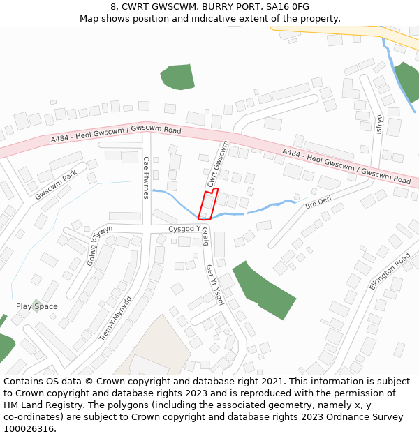 8, CWRT GWSCWM, BURRY PORT, SA16 0FG: Location map and indicative extent of plot