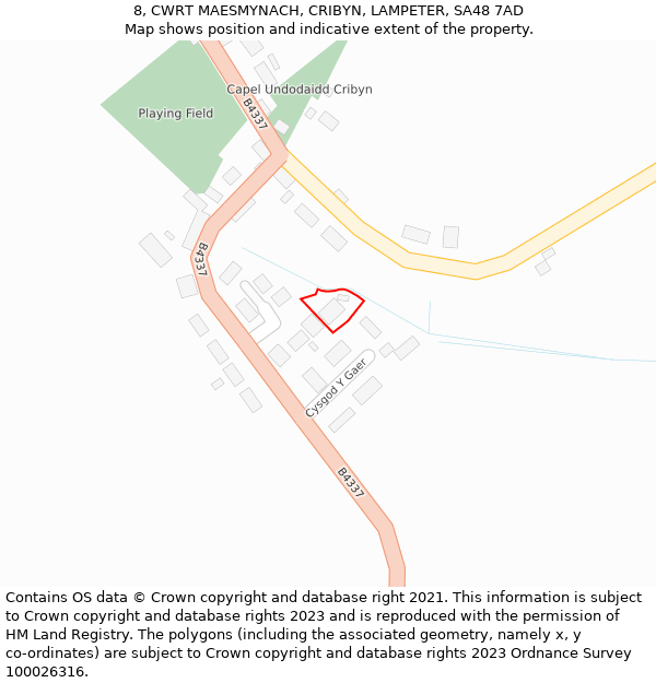 8, CWRT MAESMYNACH, CRIBYN, LAMPETER, SA48 7AD: Location map and indicative extent of plot