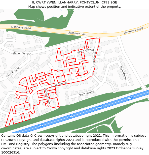 8, CWRT YWEN, LLANHARRY, PONTYCLUN, CF72 9GE: Location map and indicative extent of plot