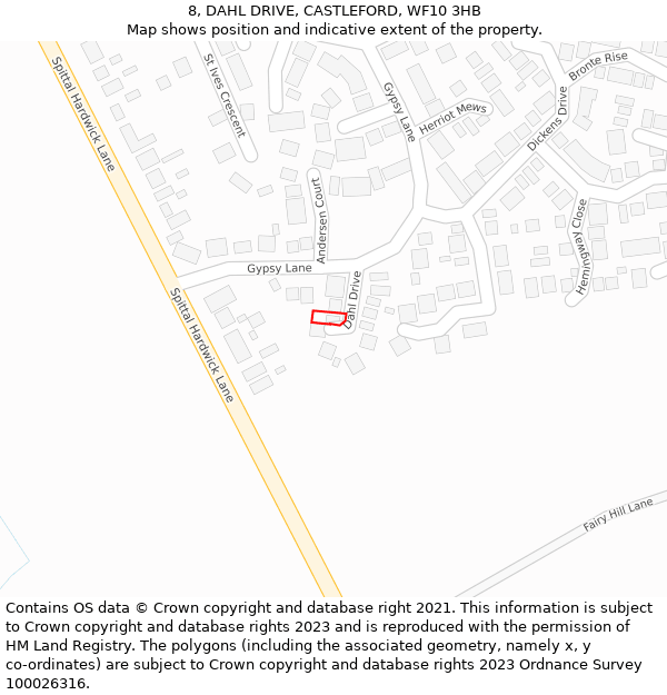 8, DAHL DRIVE, CASTLEFORD, WF10 3HB: Location map and indicative extent of plot