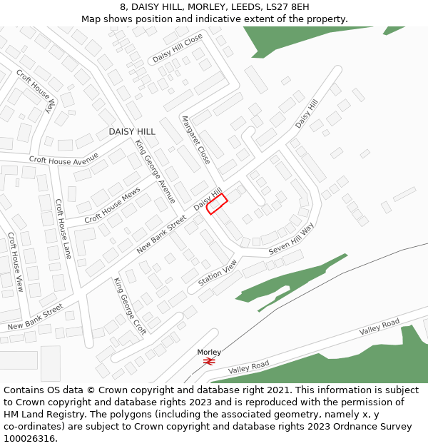 8, DAISY HILL, MORLEY, LEEDS, LS27 8EH: Location map and indicative extent of plot