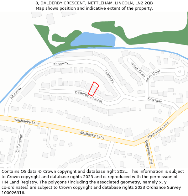 8, DALDERBY CRESCENT, NETTLEHAM, LINCOLN, LN2 2QB: Location map and indicative extent of plot