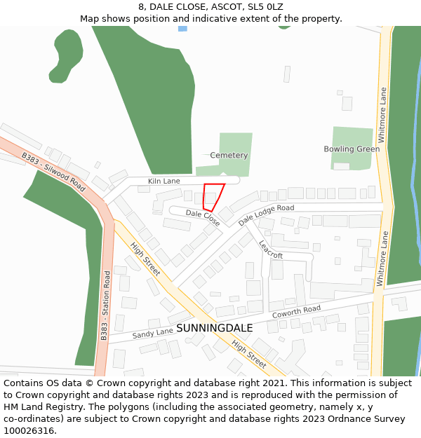 8, DALE CLOSE, ASCOT, SL5 0LZ: Location map and indicative extent of plot