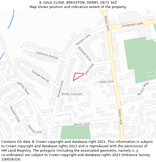 8, DALE CLOSE, BREASTON, DERBY, DE72 3AZ: Location map and indicative extent of plot