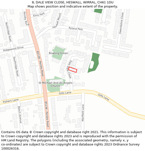 8, DALE VIEW CLOSE, HESWALL, WIRRAL, CH61 1DU: Location map and indicative extent of plot