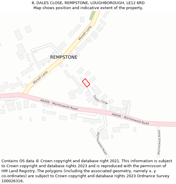 8, DALES CLOSE, REMPSTONE, LOUGHBOROUGH, LE12 6RD: Location map and indicative extent of plot