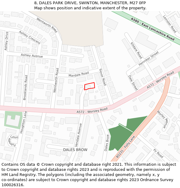 8, DALES PARK DRIVE, SWINTON, MANCHESTER, M27 0FP: Location map and indicative extent of plot