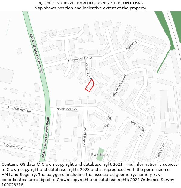 8, DALTON GROVE, BAWTRY, DONCASTER, DN10 6XS: Location map and indicative extent of plot