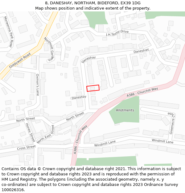 8, DANESHAY, NORTHAM, BIDEFORD, EX39 1DG: Location map and indicative extent of plot