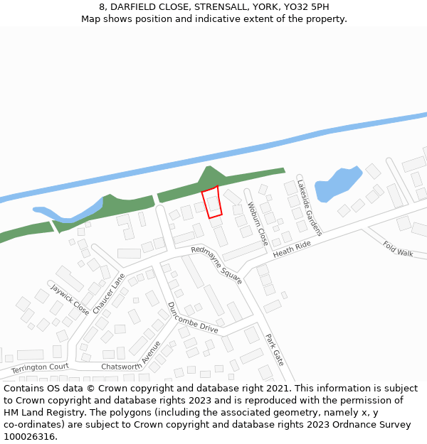 8, DARFIELD CLOSE, STRENSALL, YORK, YO32 5PH: Location map and indicative extent of plot