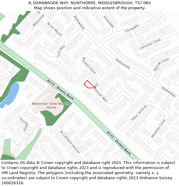 8, DARNBROOK WAY, NUNTHORPE, MIDDLESBROUGH, TS7 0RA: Location map and indicative extent of plot