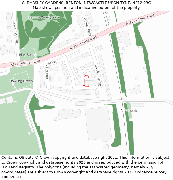 8, DARSLEY GARDENS, BENTON, NEWCASTLE UPON TYNE, NE12 9RG: Location map and indicative extent of plot