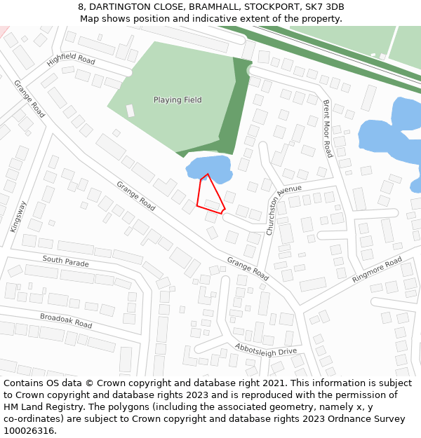 8, DARTINGTON CLOSE, BRAMHALL, STOCKPORT, SK7 3DB: Location map and indicative extent of plot