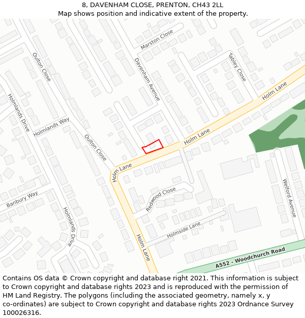 8, DAVENHAM CLOSE, PRENTON, CH43 2LL: Location map and indicative extent of plot