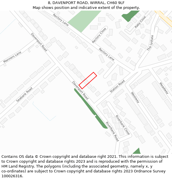 8, DAVENPORT ROAD, WIRRAL, CH60 9LF: Location map and indicative extent of plot