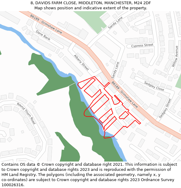 8, DAVIDS FARM CLOSE, MIDDLETON, MANCHESTER, M24 2DF: Location map and indicative extent of plot