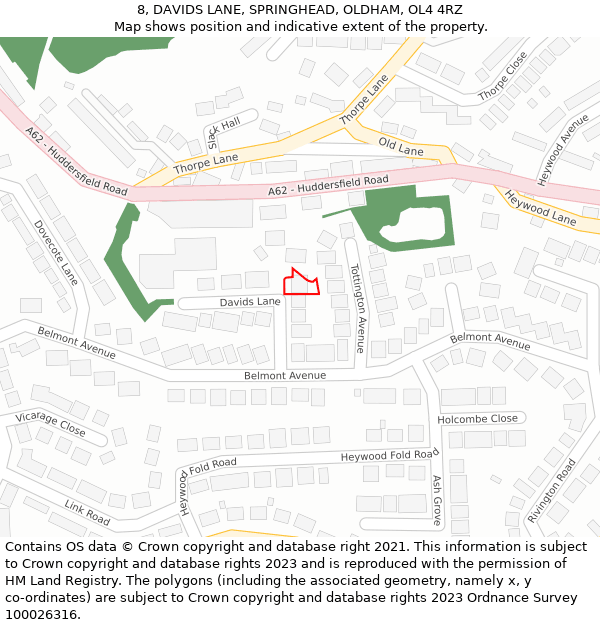 8, DAVIDS LANE, SPRINGHEAD, OLDHAM, OL4 4RZ: Location map and indicative extent of plot