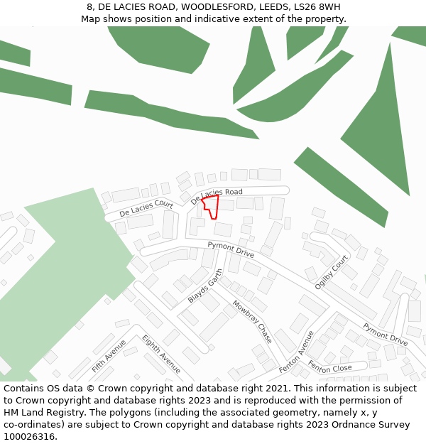8, DE LACIES ROAD, WOODLESFORD, LEEDS, LS26 8WH: Location map and indicative extent of plot