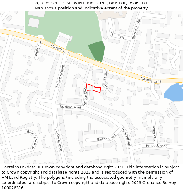 8, DEACON CLOSE, WINTERBOURNE, BRISTOL, BS36 1DT: Location map and indicative extent of plot