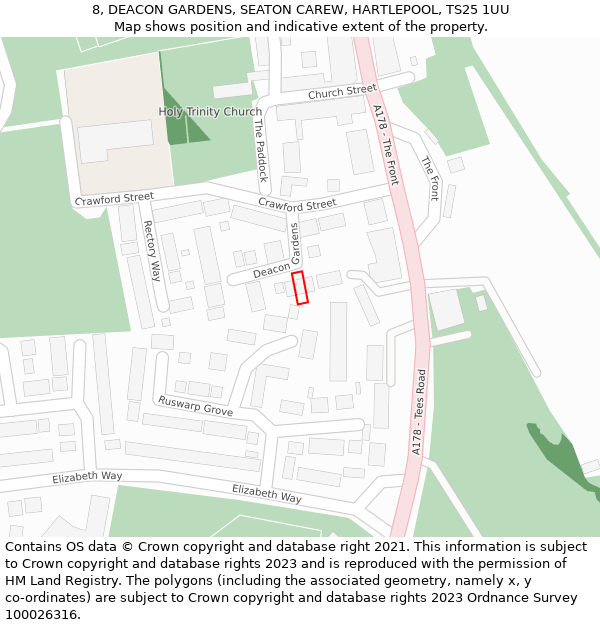 8, DEACON GARDENS, SEATON CAREW, HARTLEPOOL, TS25 1UU: Location map and indicative extent of plot