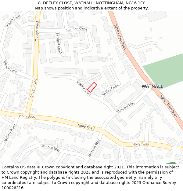 8, DEELEY CLOSE, WATNALL, NOTTINGHAM, NG16 1FY: Location map and indicative extent of plot