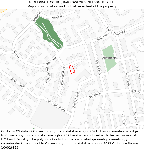 8, DEEPDALE COURT, BARROWFORD, NELSON, BB9 8TL: Location map and indicative extent of plot