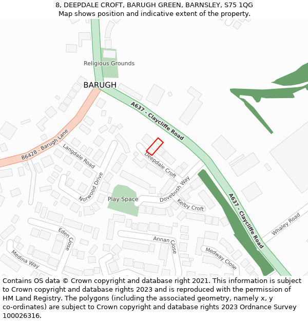 8, DEEPDALE CROFT, BARUGH GREEN, BARNSLEY, S75 1QG: Location map and indicative extent of plot