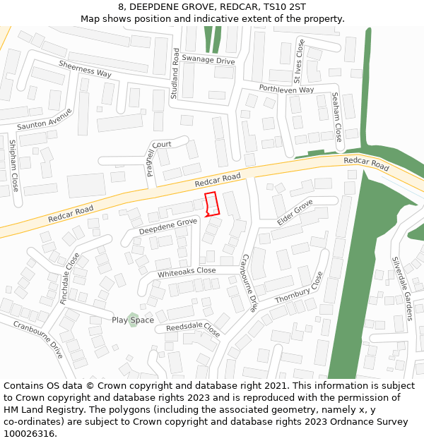 8, DEEPDENE GROVE, REDCAR, TS10 2ST: Location map and indicative extent of plot