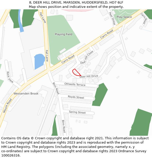 8, DEER HILL DRIVE, MARSDEN, HUDDERSFIELD, HD7 6LF: Location map and indicative extent of plot